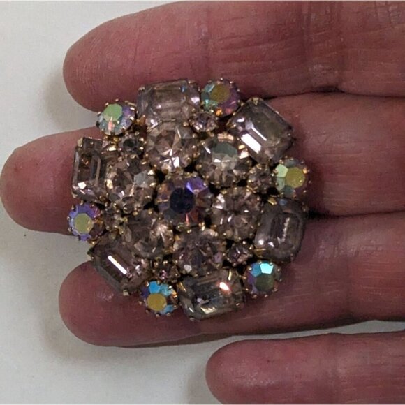 vintage Weiss brooch pin pink tones aurora borealis mound 1.5" statemen - Picture 2 of 8